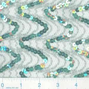  40 Wide Stretched Sequin White/Aqua and Silver Fabric By 