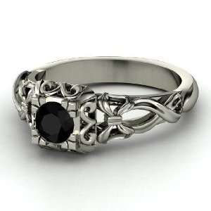    Ribbon Lace Ring, Round Black Onyx 14K White Gold Ring Jewelry