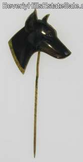 Antique Bronze Doberman Enamel Dog Pin  