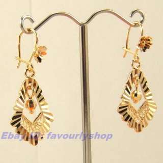 NICE CARVED DANGLING 18K GOLD GP SOLID DANGLE EARRING  