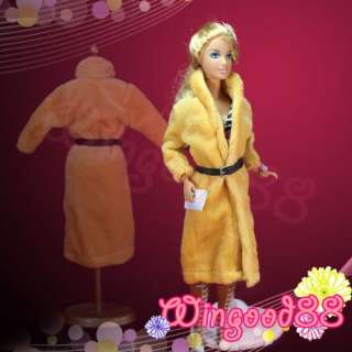 Handmade Charm Yellow Fur Long Coat Outwear Clothes Belt Shoes For 