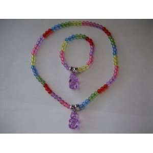   Beads Necklace & Bracelet with Crystal Bear Pendant 