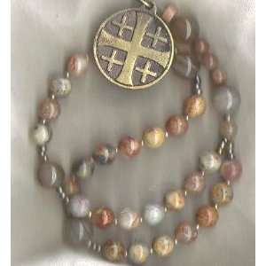   Prayer Beads of Lace Agate and Jerusalem Cross 