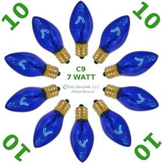 10 ~C9~Blue Transparent~Christmas Holiday~Replacement~E17~7 Watt~Light 