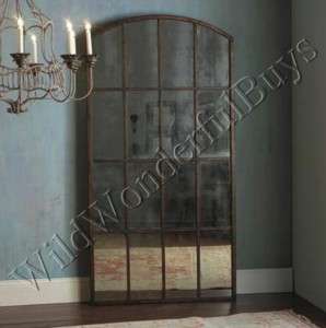  Arched Metal FLOOR MIRROR Leaning Windowpane Arch Burnished Gold NEW