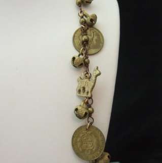 Llama Chunky Peru Coins Charms Tribal Bell Vtg Necklace  