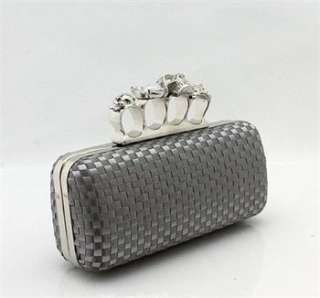 Brand New Fashion PUNK SKULL Head Knuckle /Evening Clutch Handbag Gray 