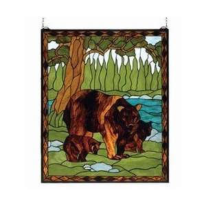 Spring Woods Bear Family Stained Glass Window