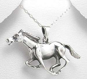 925 Silver Stallion Horse Wild Mustang Pendant Necklace  