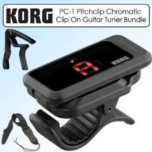 Korg PC 1 Pitchclip Chromatic Clip On Guitar Tuner Bundle With Capo 