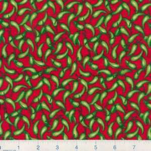  45 Wide Salsa Picante Green Peppers Red Fabric By The 