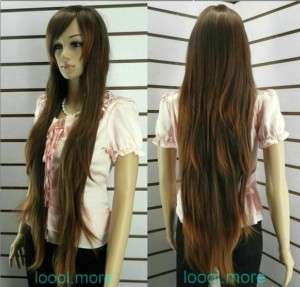 Stylish Extra long Straight brown Women wig + cap HE11  