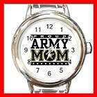 Proud Army Mom Love Mother Round Italian Charm Watch