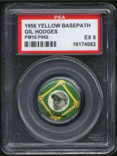 1956 PM15 Yellow Basepath Pin Gil Hodges PSA 5 Dodgers  