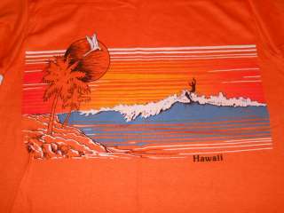 vtg ORANGE HAWAII SURFING SUNSET PALM TREE t shirt S  