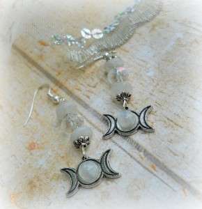 Full Moon Triple Moon Moonstone Earrings,Wiccan,pagan  