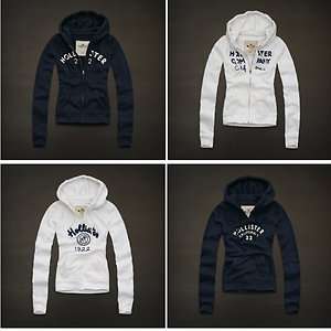   Abercrombie Womens M/ L Hoodie Navy White Zip Up Pullover Logo HCo