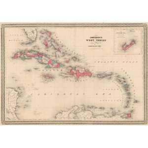    Johnson 1870 Antique Map of the West Indies