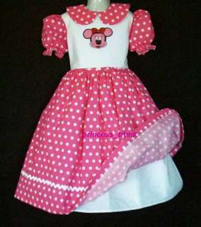 Disney Embroidered Pink Minnie Dots Dress Deluxe Custom  