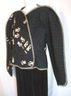 Jeanne Marc VTG 80s Black Print Quilted Avant Garde Wrap Jacket 4 6 