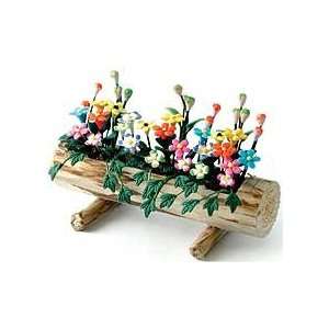 Miniature Colorful Flowers in a Log Planter sold at Miniatures  