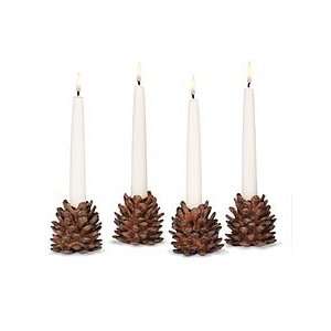  Small Pinecone Taper Candleholders, set of 4