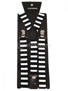   Clip on Braces Elastic Y back Suspender Black and White Breton Stripes