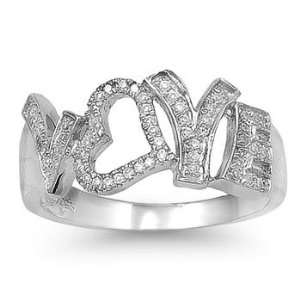   Silver LOVE Letter Heart Ring with Clear CZ Stones   Size 7 Jewelry