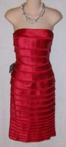 White House Black Market Red Tiered Satin Chiffon Cocktail Dress 4 NWT 