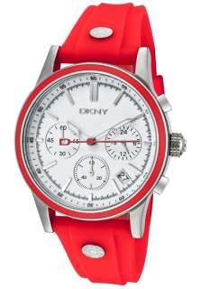 DKNY Womens Chronograph White Dial Red Silicone Strap Watch NY8172 NEW 