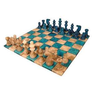 Worldwise Imports Blue and Grey Alabaster Chess Set  