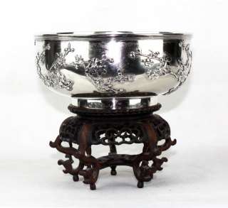 ANTIQUE CHINESE EXPORT SOLID SILVER LUEN WO SHANGHAI DRAGON BOWL CHINA 