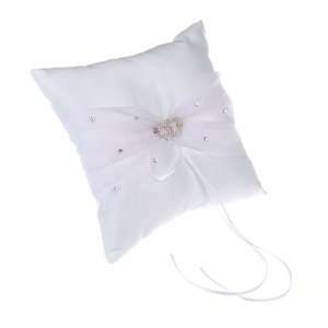   Satin Wedding Ring Pillow with Organza and Double Heart, White Brooch