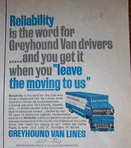1966 GREYHOUND Van Lines Leaving Moving to Us Ad  