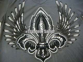 REBEL SPIRIT Royal Fluer Wings Rhinestone Tee Shirts  