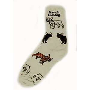   French Bulldog Ladies White Socks Fits Size 9 11