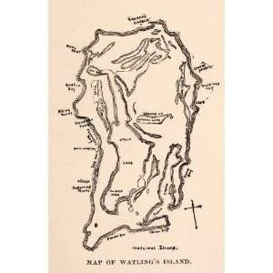  1893 Wood Engraving Map Watlings Island San Salvador 