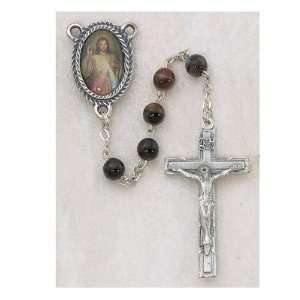   GLASS WITH DIVINE MERCY OF JESUS PHOTO CENTER ROSARY 