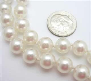 GLASS FAUX PEARL BEADS NECKLACE Vintage 24 in Length, White  