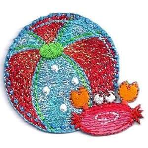 Beach Ball & Sea Crab, Glittery/Iron On Embroidered Applique/Vacation 