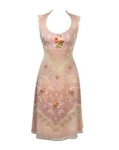 Michal Negrin A Line Pink Dress Flower Print Lace Trim  