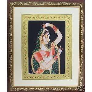 Paper Painting of Lady wearing Necklace Elegant Traditional