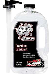 Wet Platinum Lube Silicone Lubricant 1/2 GALLON 64 oz with Pump Latex 