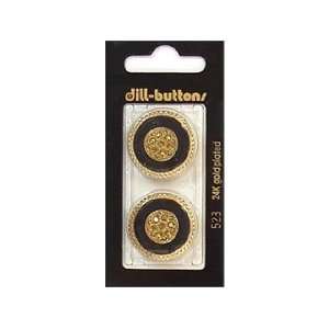  Dill Buttons 25mm Shank Enamel Black/Gold 2 pc (6 Pack 