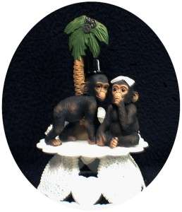   Funny Monkey Chimp Ape Wedding Cake topper Groom top Palm tree  