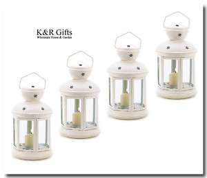 WHITE COLONIAL Iron and Glass Candle Lanterns NEW  