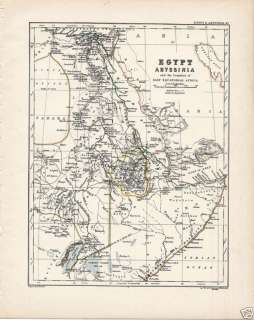 Rare 1877 Antique Johnston Map Egypt Abyssinia Somalia  