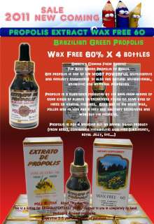 PROPOLIS EXTRACT GREEN WAX FREE 60 BRAZIL X 4 BOTTLES  