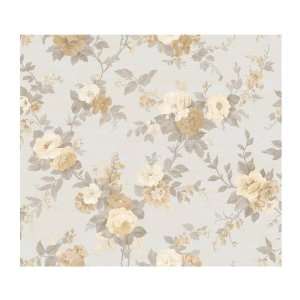  Vintage Rose Prepasted Wallpaper, Silvery Tan/Taupe/Vintage Yellow