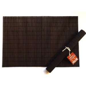  Set of 6 Natural Black Bamboo Table Placemats, 12 Inch X 
